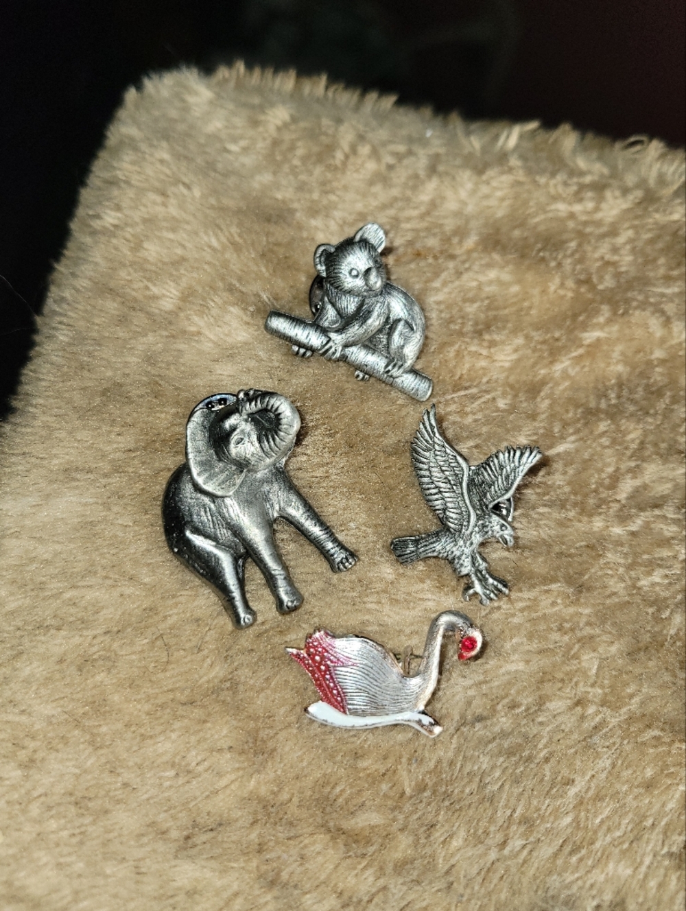 Set Of 4 Pewter Animal Pins